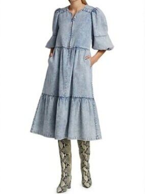 SEA NEW YORK DAX Dress Acid Washed Denim Midi fits size 2